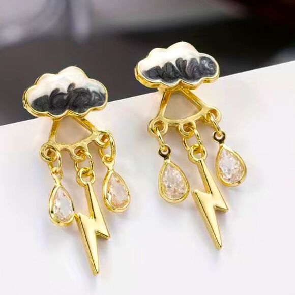 Storm Cloud Lightning Dangle Earrings - Picture 1 of 1